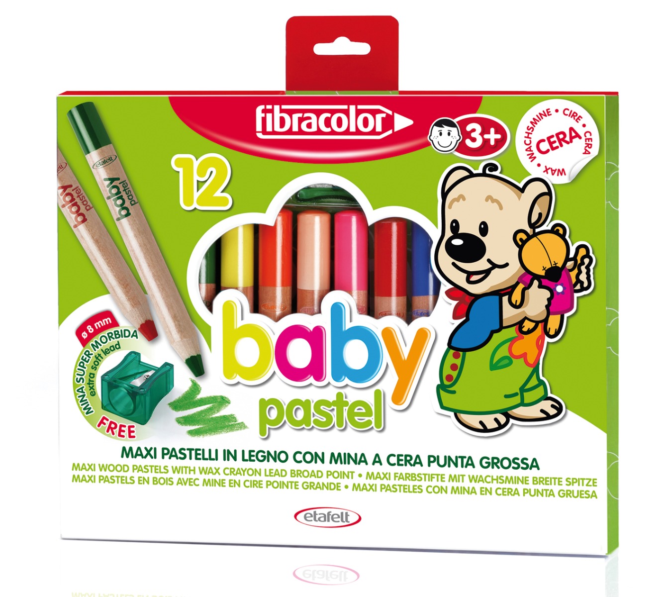 Värvipliiats Fibracolor Baby Pastel 12 värvi +1 auguga teritaja