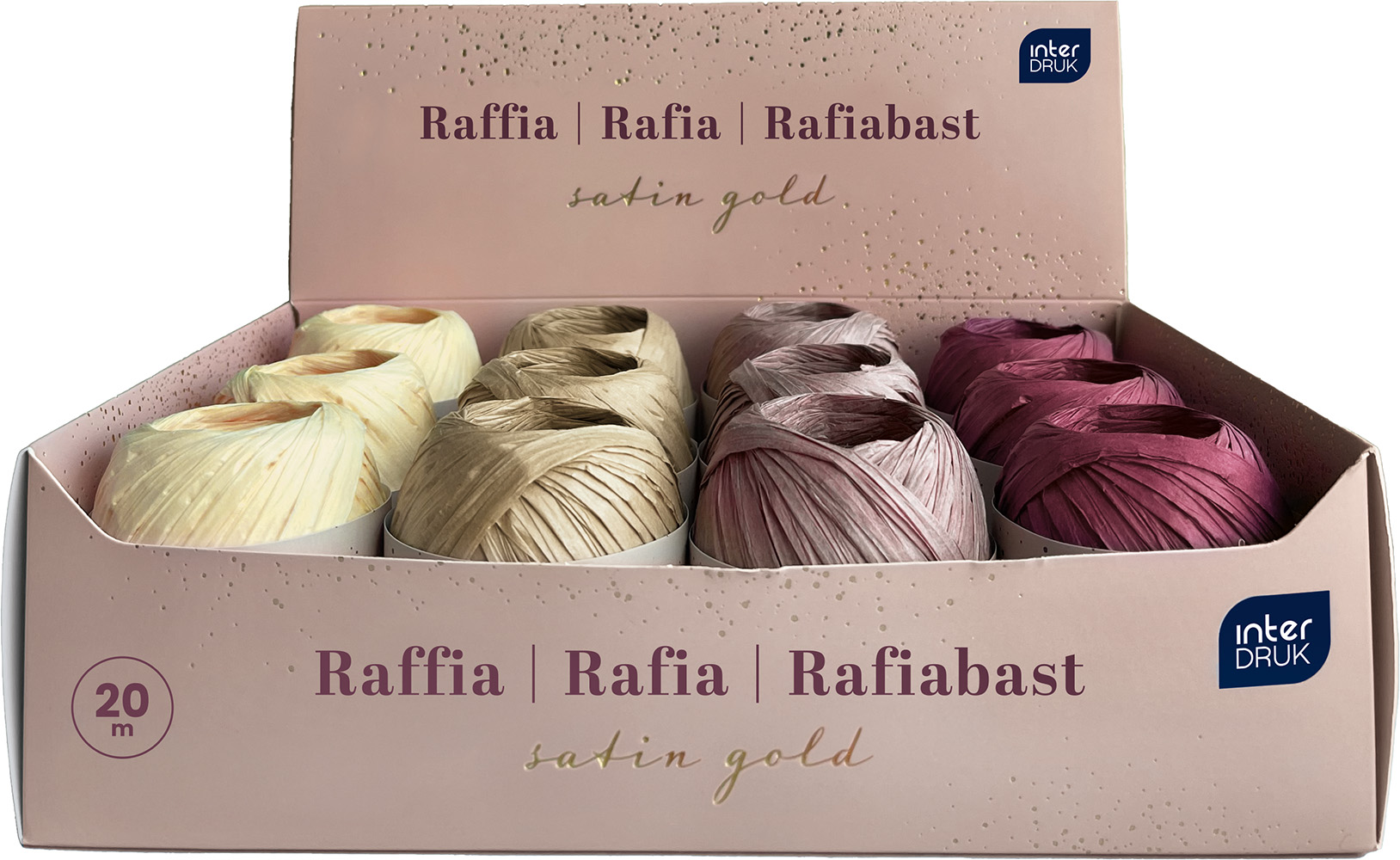 Pakkepael Rafia Satin Gold 20m assortii, Interdruk