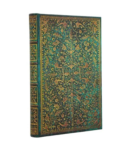 Paperblanks kalendermärkmik 2026-27 18M Mini Horizontal, Emerald Flower
