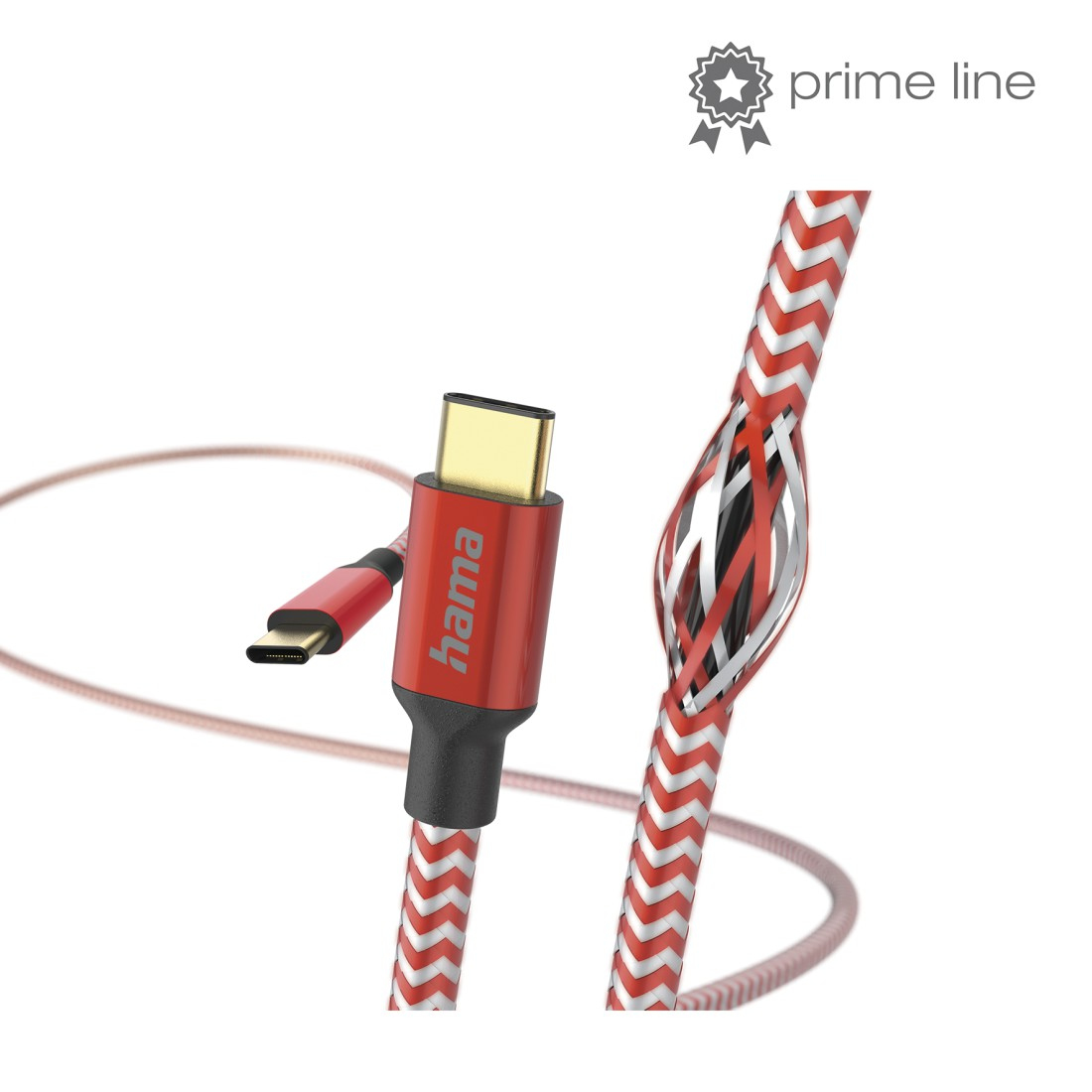 USB-kaabel USB-C USB-C 1.5m Hama helkiv nylonkate, punane, voolutugevus kuni 3A 20V, USB-C-plug/USB-C-plug USB2.0 kiirus kuni 480Mbps