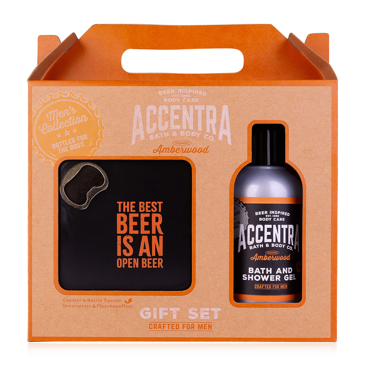 Kinkekomplekt Meestele Men's Collection Vanni- ja dušigeel 150ml + pudeliavaja-klaasialus