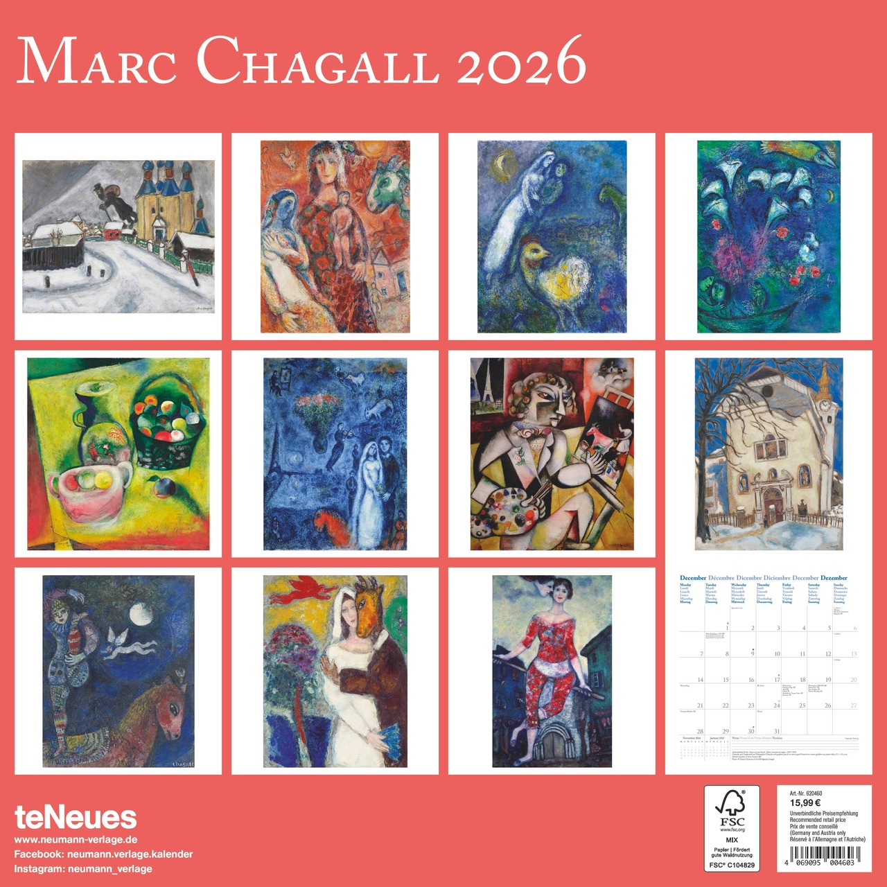2026 seinakalender Marc Chagall, 30x30cm