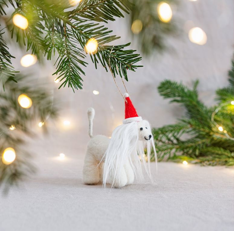 Kuuseehe vildist Afghan Hound in a Santa Hat