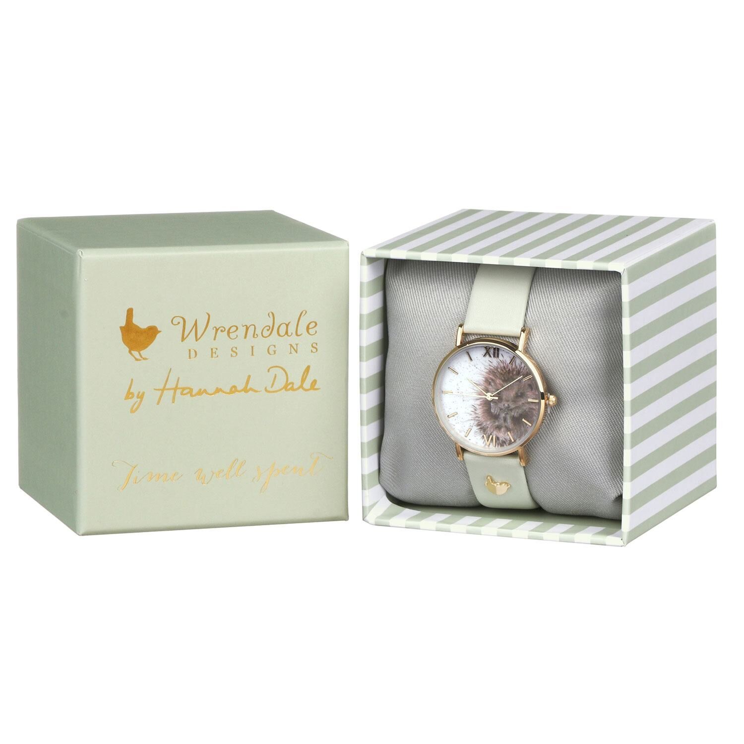 Wrendale käekell Hedgehog Awakening, Green Vegan Leather Strap