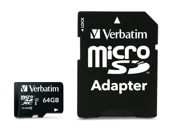 Mälukaart Secure Digital Verbatim MicroSDXC 64GB Pro Class10 UHS-I U3 r90MB/sec w45MB/sec + SD-adapter