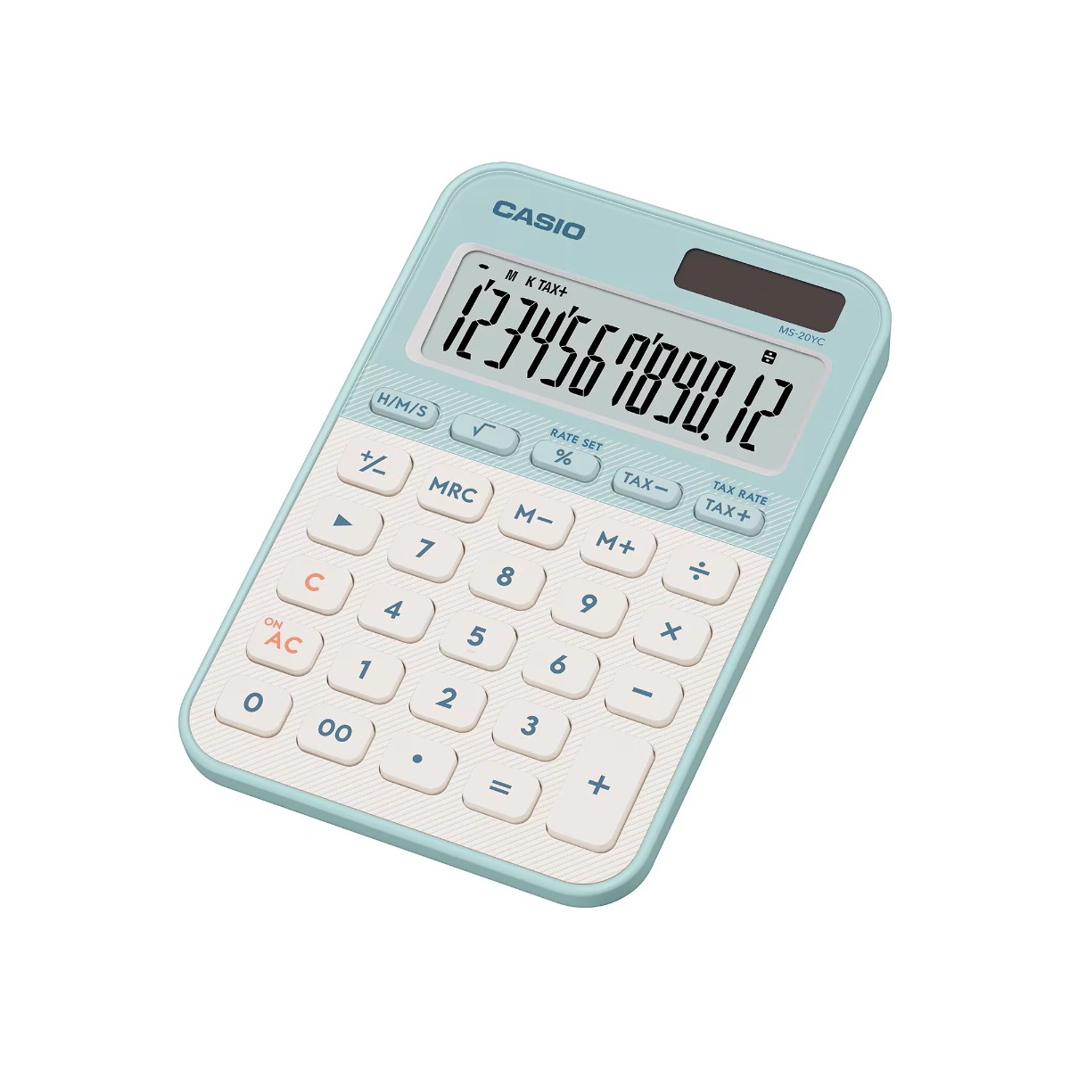 Lauakalkulaator Casio MS-20YC-LG heleroheline - 12 kohaline, tava- ja päikesepatarei, 118gr, 18x101x155mm, Casio loogika