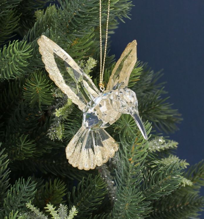 Rippuv kaunistus Acrylic Hummingbird, Clear/Gold Glitter