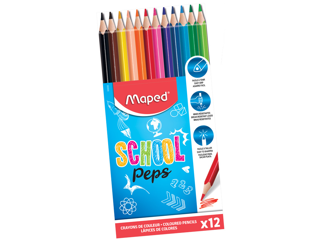 Värvipliiats School Peps  puiduvaba 12 värvi, Maped