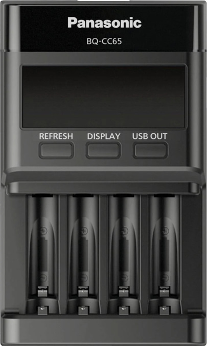Akulaadija Panasonic eneloop Pro BQ-CC65E, NiMH AA/AAA 4 eraldi laadimiskanalit, laadimisaeg 3h, LCD-ekraan, USB-laadija port