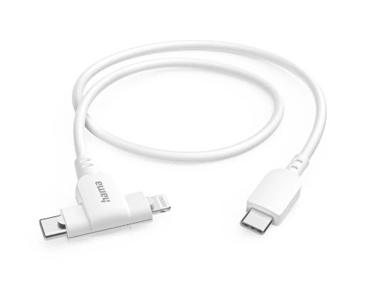 USB-kaabel Hama 1.5m USB-C - USB-C/Lightning lülitiga adapter, valge, MFI, 3A, USB2.0 480Mbps