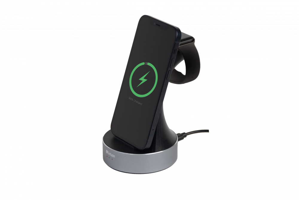 Juhtmevaba nutitelefoni laadija Verbatim WCS-01 2-in-1 Qi MFI Wireless telefonidele max 15W, Apple Watch 5W, max 20W