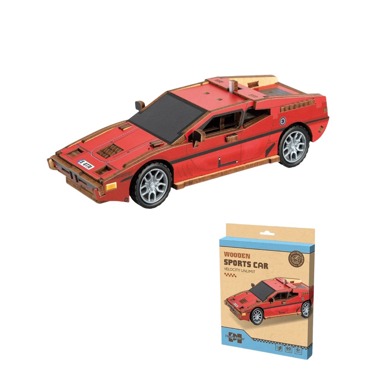 Puidust 3D pusle punane auto