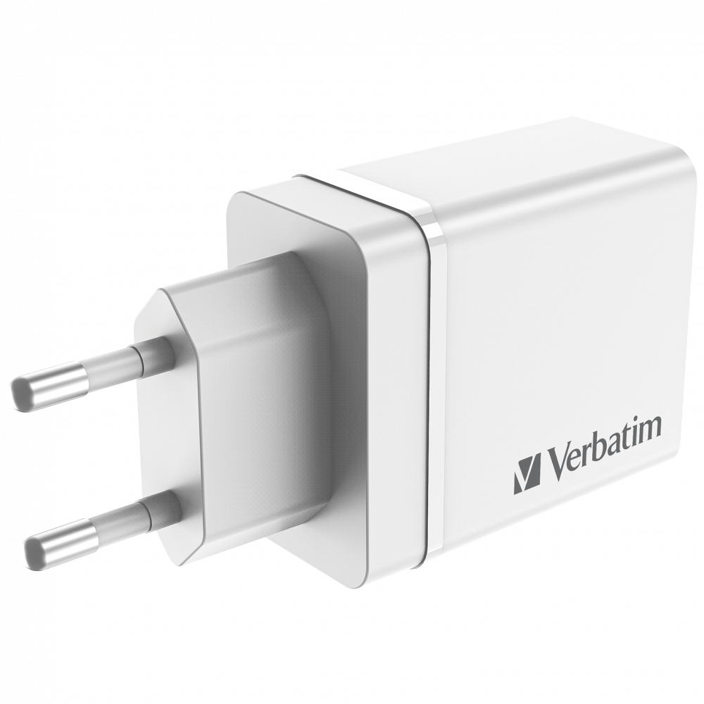 USB-laadija seinapesasse Verbatim 30W 4-in-1 4-port (1x USB-C PD 20W, 1x USB-A QC 3.0, 2x USB-A 10W, valge