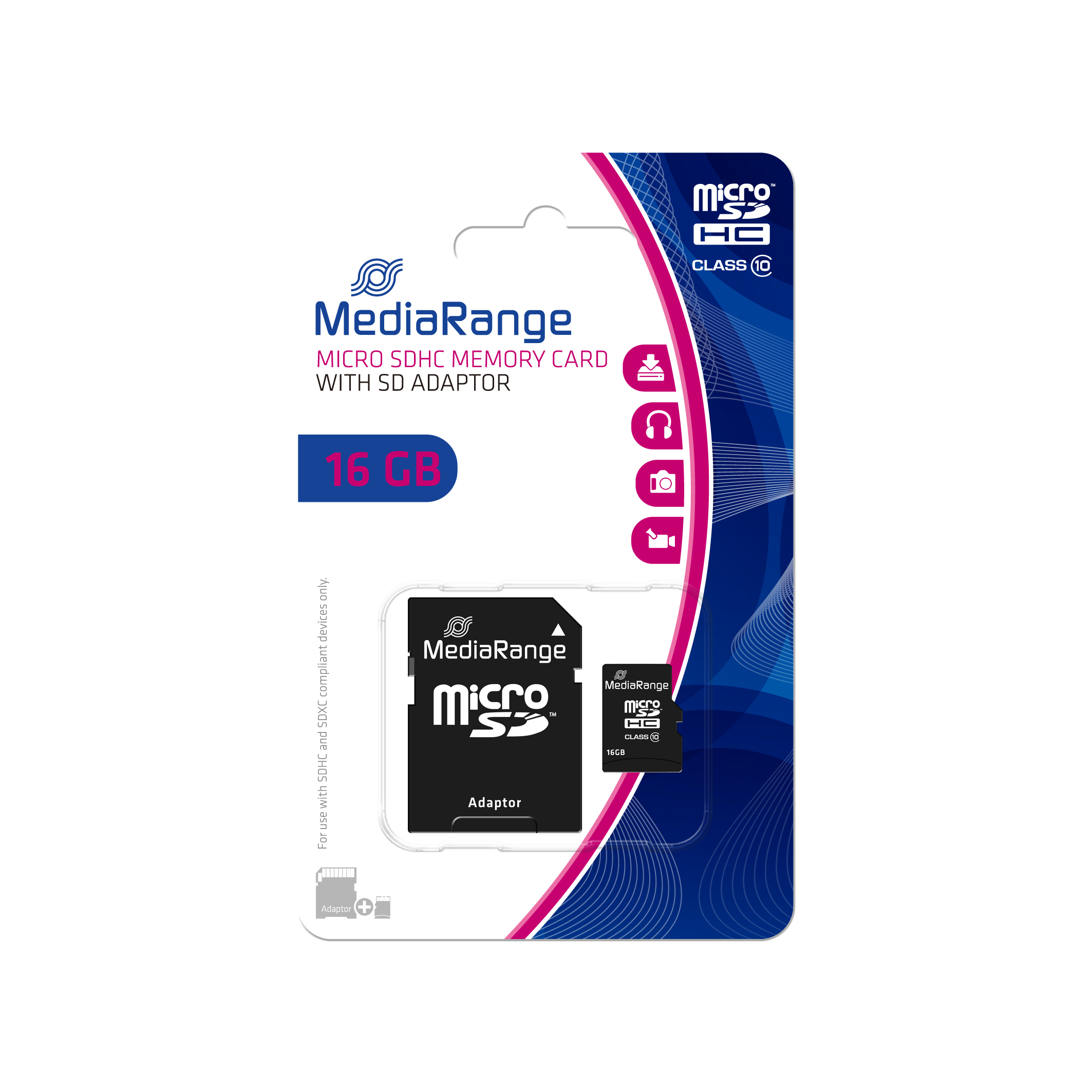 Mälukaart MediaRange MR958 16GB, microSDHC UHS-I, Class 10 with SD adapter