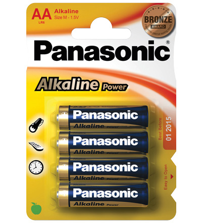 Patareid Panasonic Alkaline Power AA LR6APB/4B 4patareid, madala voolutarbega seadmetele, keskmise mahutavusega leeliselement