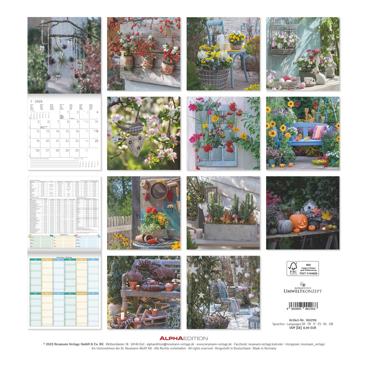 2026 seinakalender Gartendekor, 30x30cm