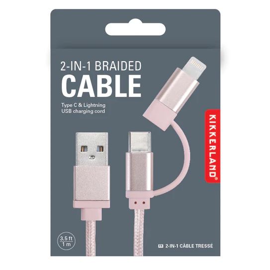 Laadimisjuhe 2-in-1 (Type C & Lightning) Braided Cable , Rose Gold, 1m