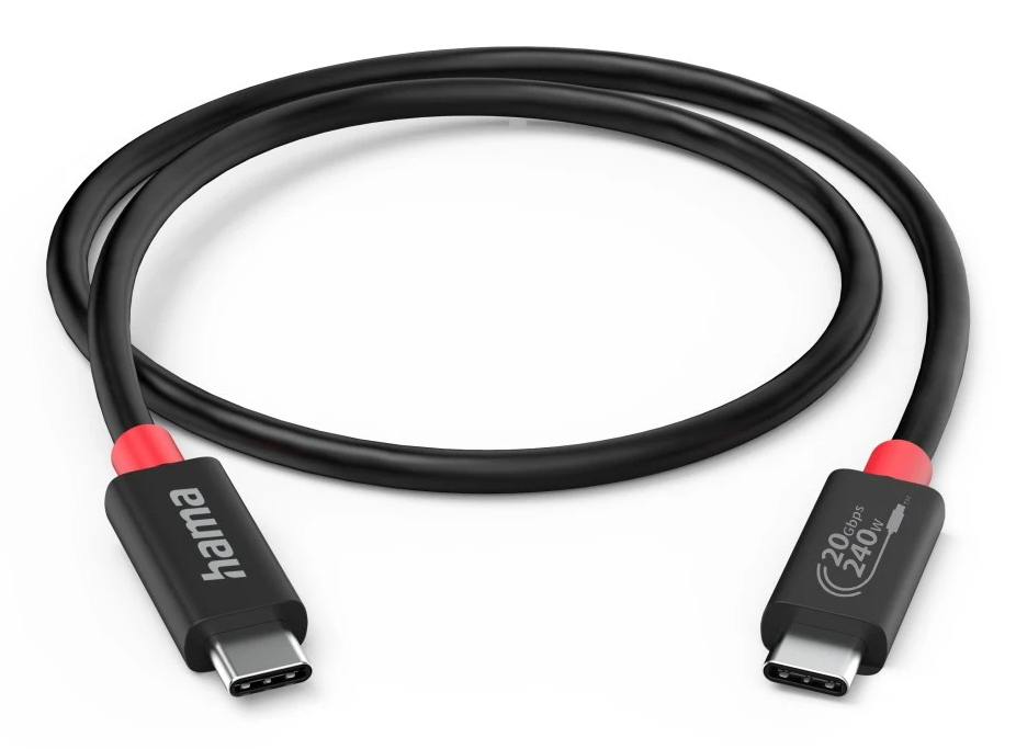 USB-kaabel Hama 2.0m must USB-C USB4 Gen2 Type-C pistik, max 20Gbit/s, video kuni 7680x4320 (8K), 5A 240W Power Delivery 3.1, topeltvarjestus