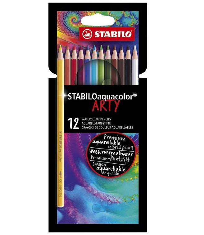 Akvarellpliiats Stabilo aquacolor ARTY, 12 värvi
