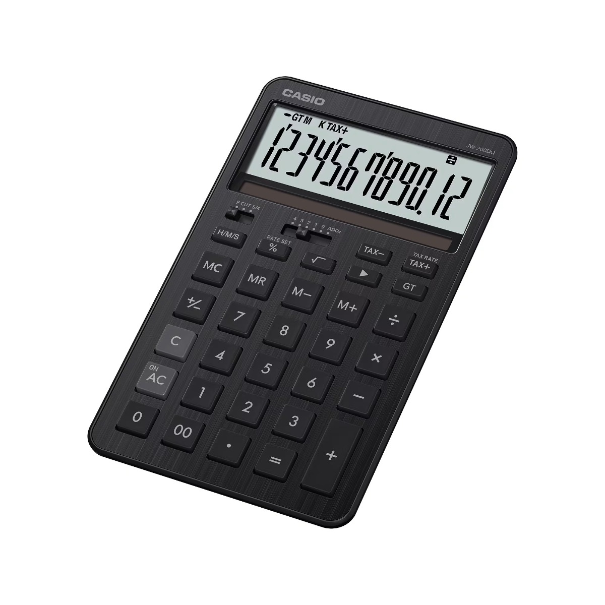 Lauakalkulaator Casio JW-200DQ-BK must metall, 12-kohaline ekraan, tava- ja päikesepatarei, Casio loogika