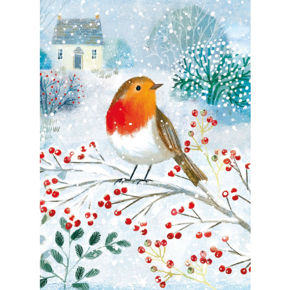 Jõulukaart Robin On A Snowy Branch