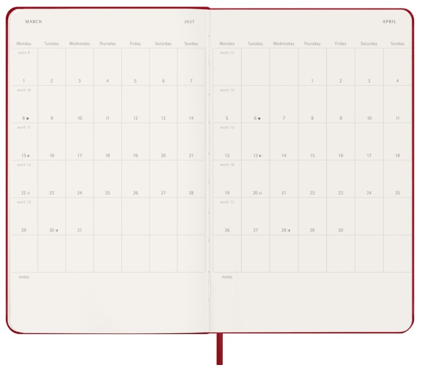 Moleskine 2026-27 18M Weekly Notebook Large Hard Cover, Red