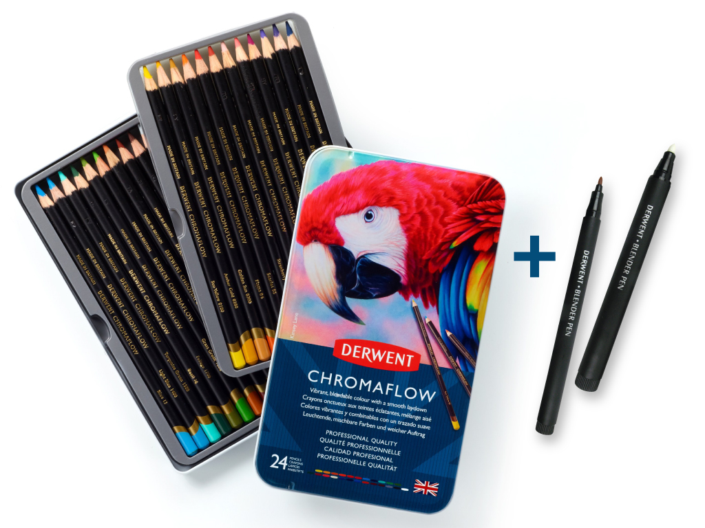 Värvipliiats Derwent Chromaflow 24tk metallkarbis+TASUTA hajutusmarkerid