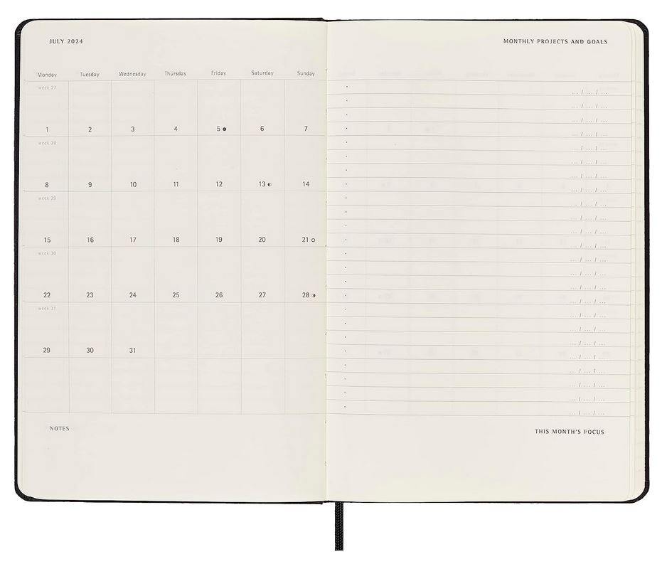 Moleskine 12M (2024) Pro Weekly Vertical Diary Large, Black, Hard Cover