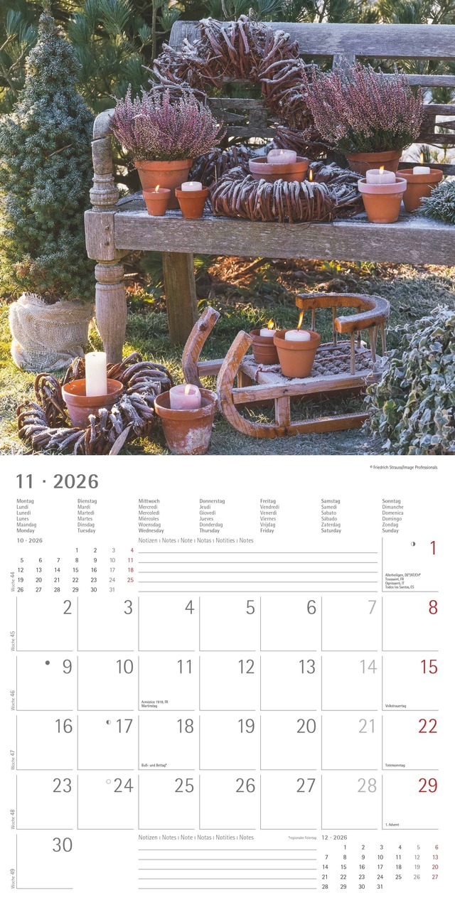 2026 seinakalender Gartendekor, 30x30cm