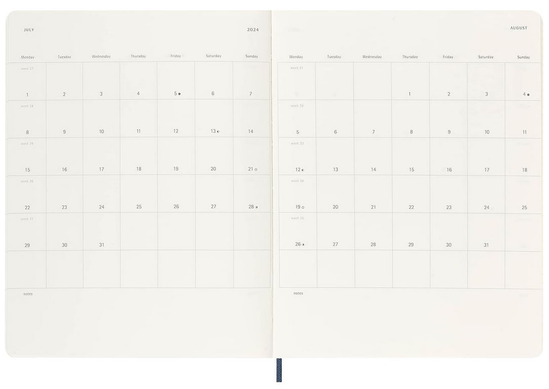 Moleskine 12M (2024) Weekly Notebook Xlarge, Sapphire Blue, Soft Cover