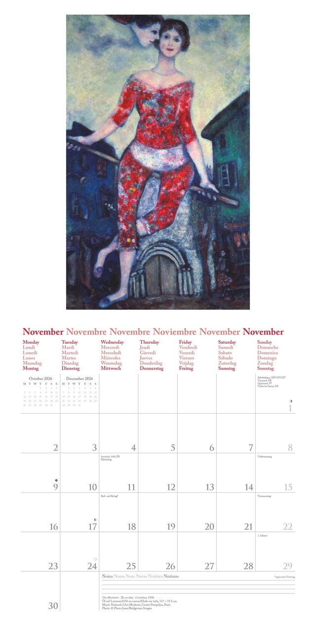 2026 seinakalender Marc Chagall, 30x30cm
