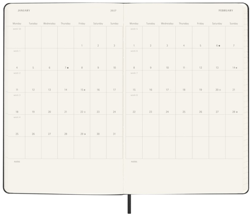 Moleskine 2026-27 18M Weekly Notebook Large Hard Cover, Black
