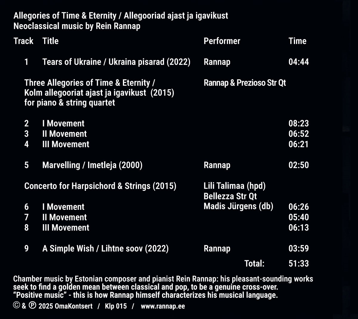 Rein Rannap - Allegories of Time & Eternity (2025)CD
