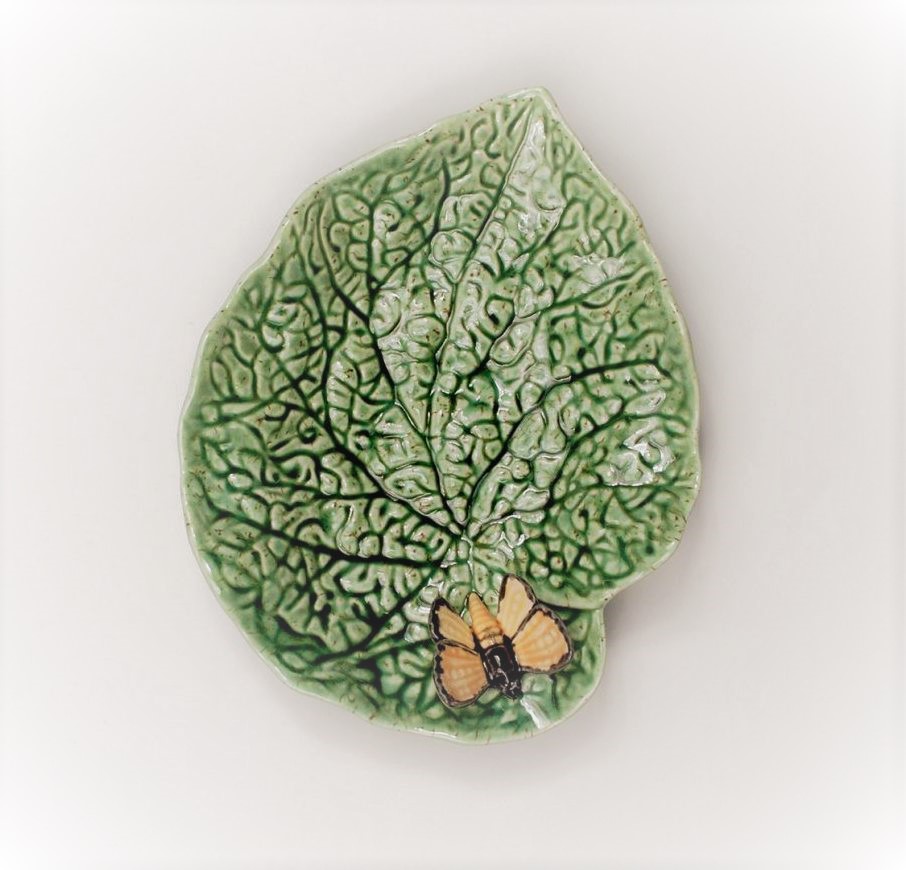 Bordallo Pinheiro serveerimisalus Begonia Leaf with Butterfly, 20cm