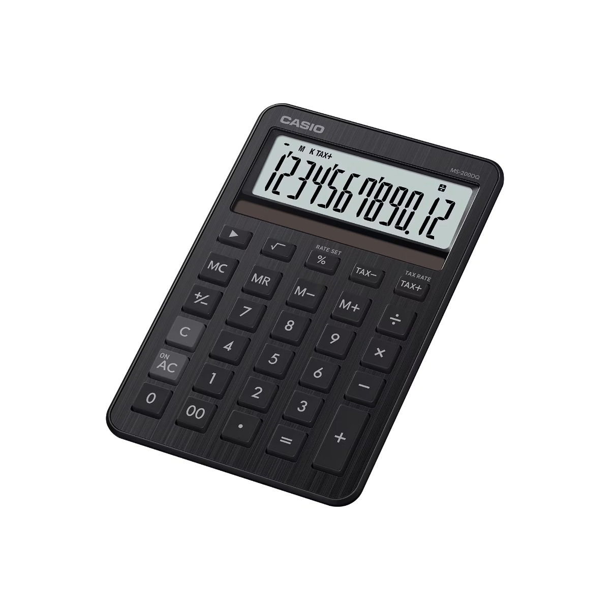 Lauakalkulaator Casio MS-200DQ-BK must metall, 12-kohaline ekraan, tava- ja päikesepatarei, Casio loogika