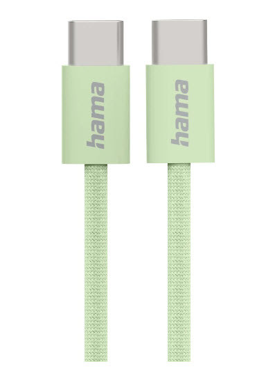 USB-kaabel Hama 1.0m USB-C - USB-C pistik, roheline tekstiilkate, max 480Mbit/s 3A 60W laadimiskaabel