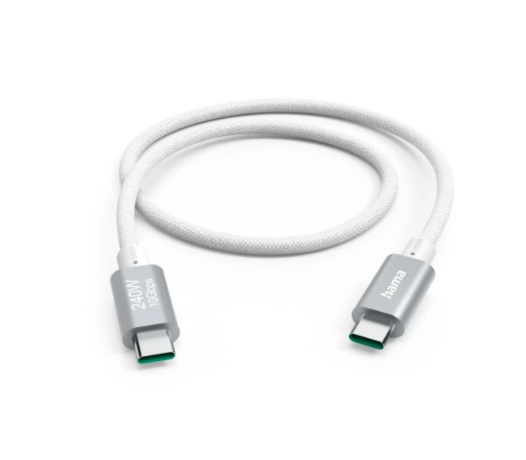 USB-kaabel Hama USB-C USB3.2 Gen2 Type-C pistik, max 10Gbit/s 5A 48V 240W Power Delivery 3.1, 1.5m valge nylon, topeltvarjestus