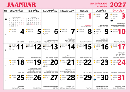 Nimepäevade kalender 2027