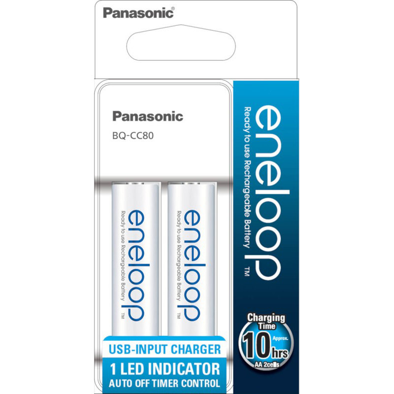 Akulaadija Panasonic eneloop BQ-CC80 + 2x1900mAh USB-laadimine 2xAA või 4xAAA, LED, 10h