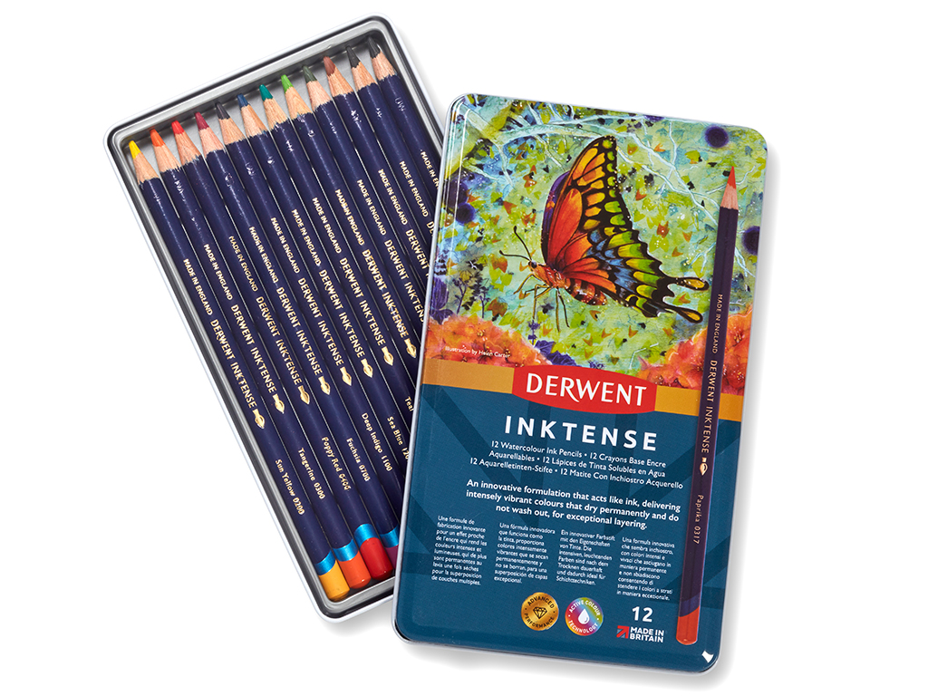 Akvarellpliiats Derwent Inktense 12tk metallkarbis