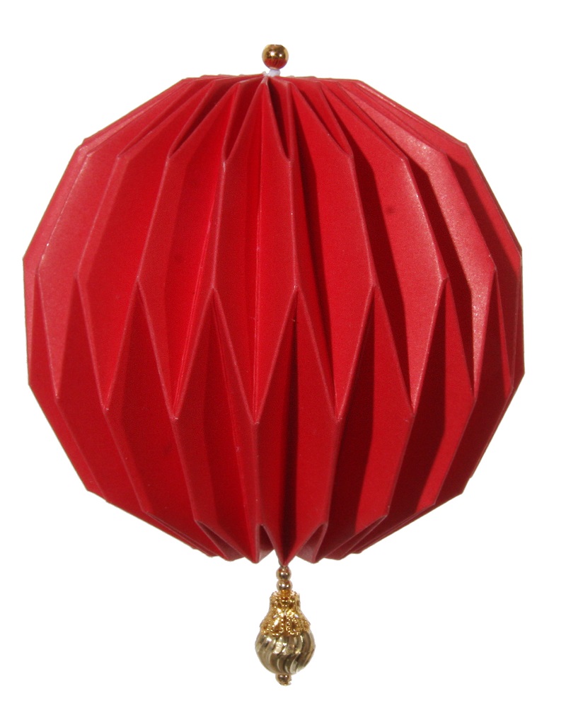 Jõulukaunistus riputatav, 9cm ümmargune paberist latern,punane
