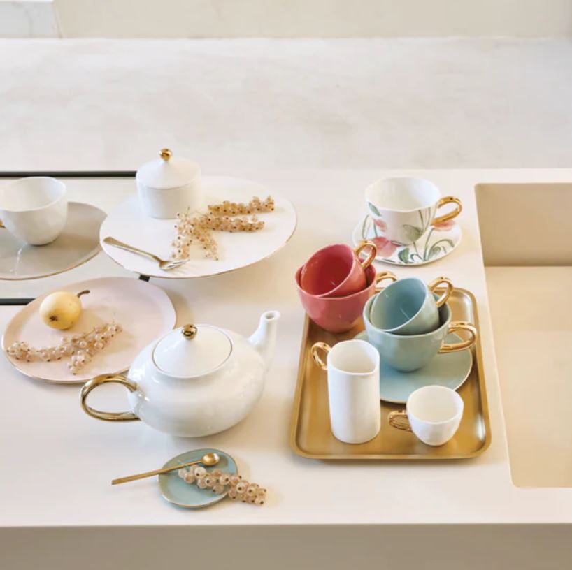 Good Morning teekann, white and gold