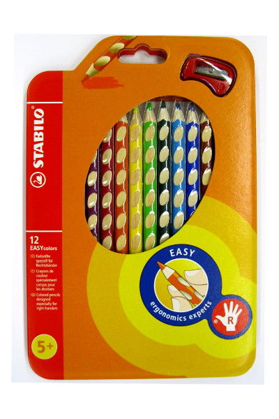 VÄRVIPLIIATSID STABILO EASYCOLORS, 12 VÄRVI, PAREMKÄSI