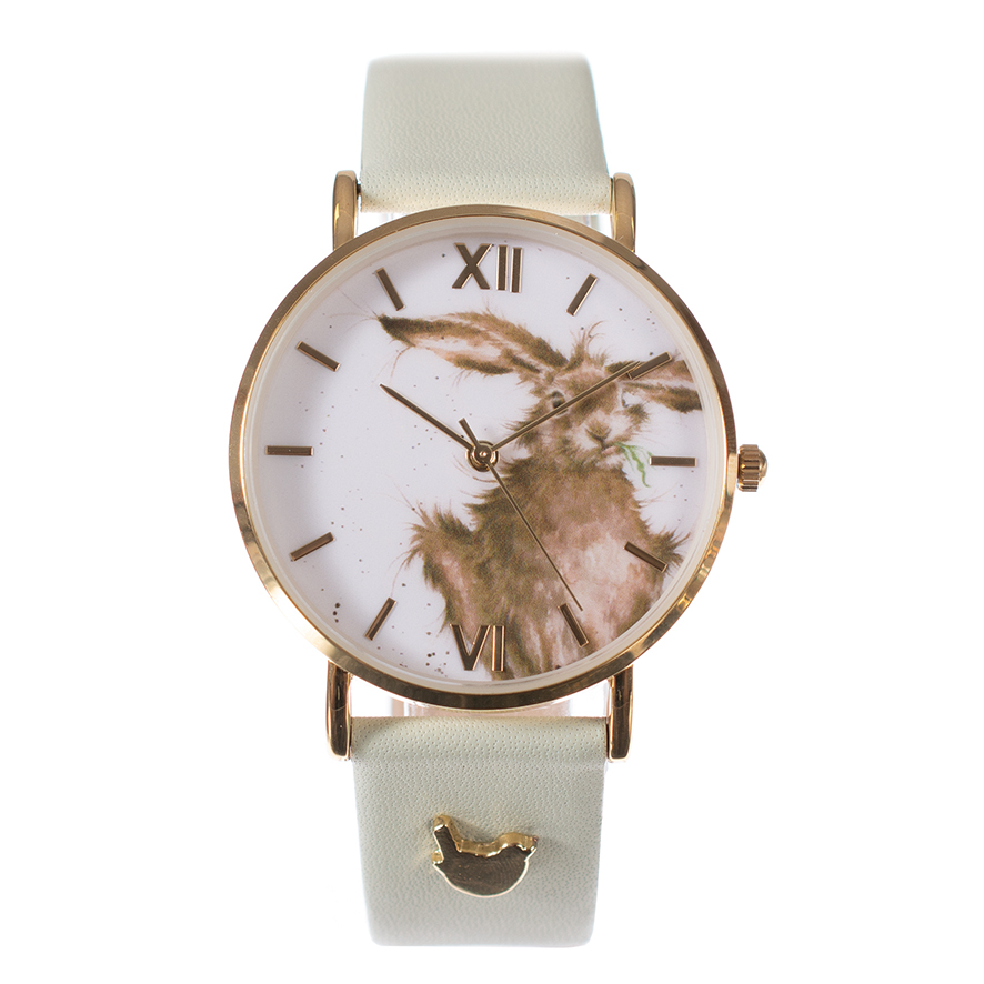 Wrendale käekell Hare-Brained, Green Leather Strap