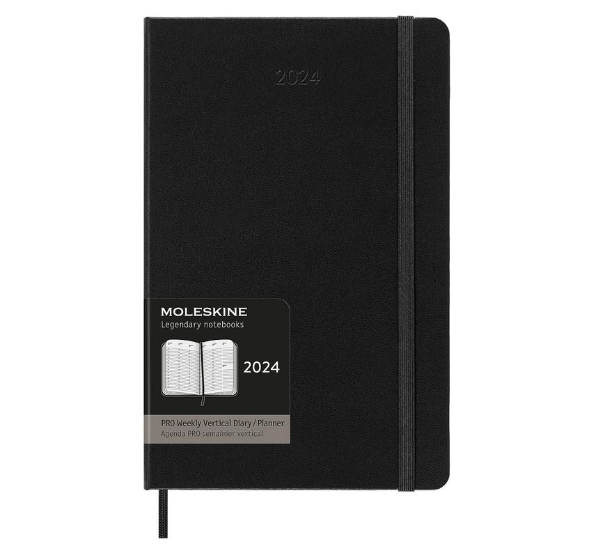Moleskine 12M (2024) Pro Weekly Vertical Diary Large, Black, Hard Cover