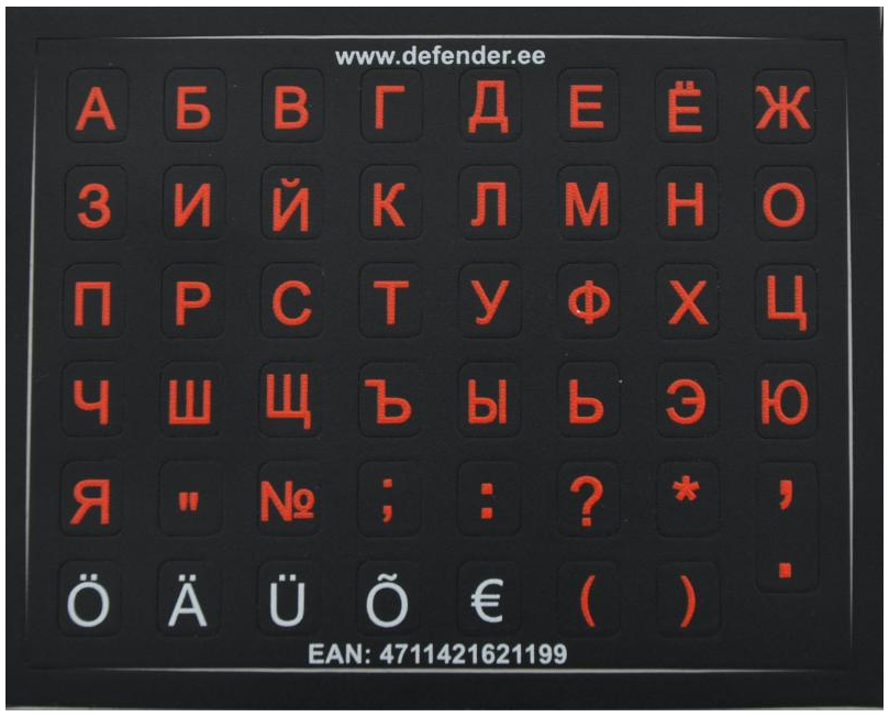 Klaviatuurikleebis Defender HQ mini valge/punane EK/VK mustal põhjal