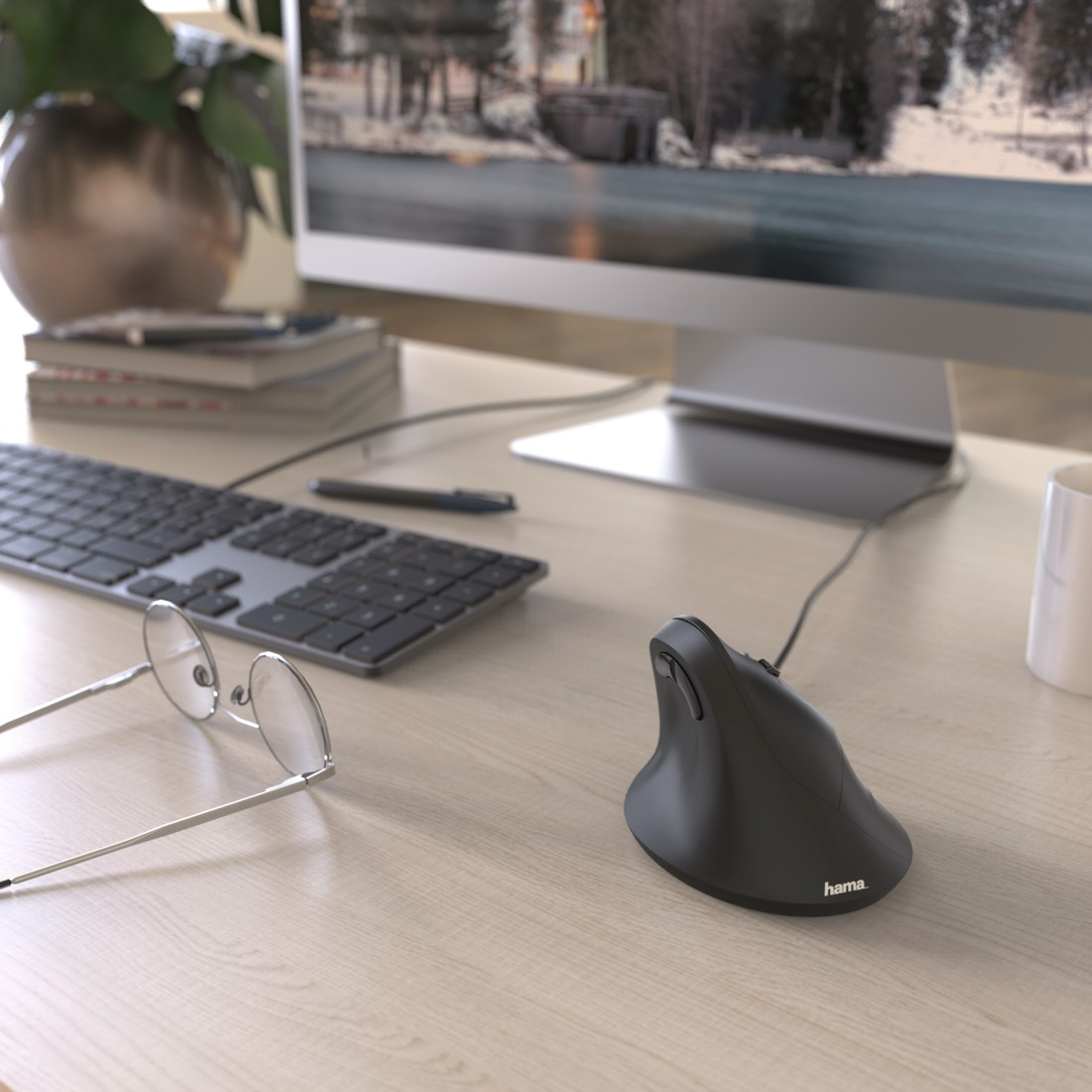 Hiir Hama EMC-500 Vertical Ergonomic Mouse, USB-kaabel, 6 Buttons, black/must ergonoomiline vertikaa