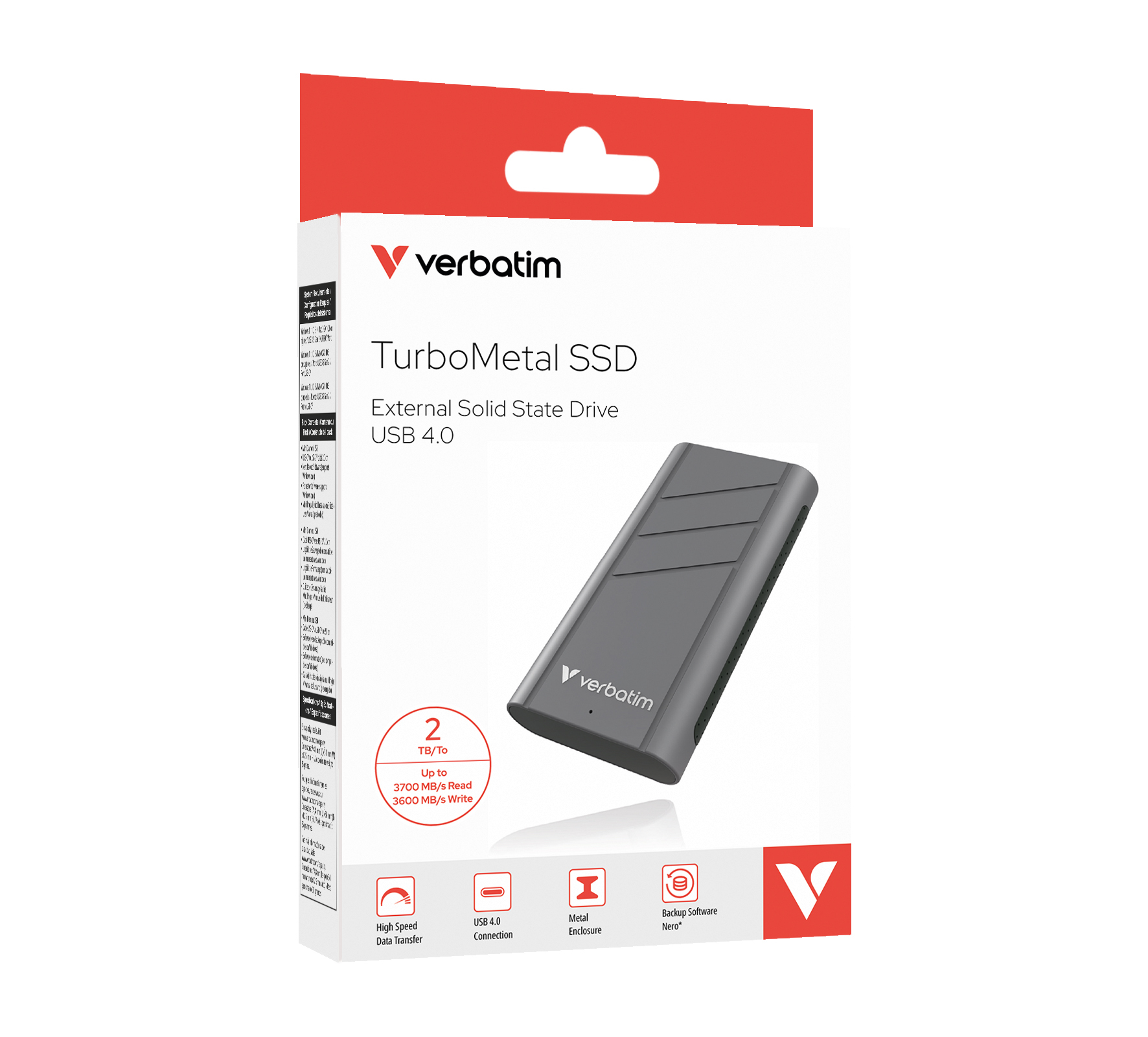Kõvaketas väline SSD Verbatim TurboMetal SSD 2TB USB4 40Gbps, USB-C kaabel, Re3700MB/s Wr3600MB/s