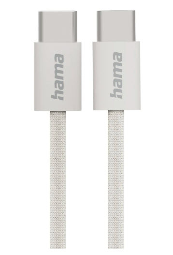 USB-kaabel Hama 1.0m USB-C - USB-C pistik, beež/hall tekstiilkate, max 480Mbit/s 3A 60W laadimiskaabel