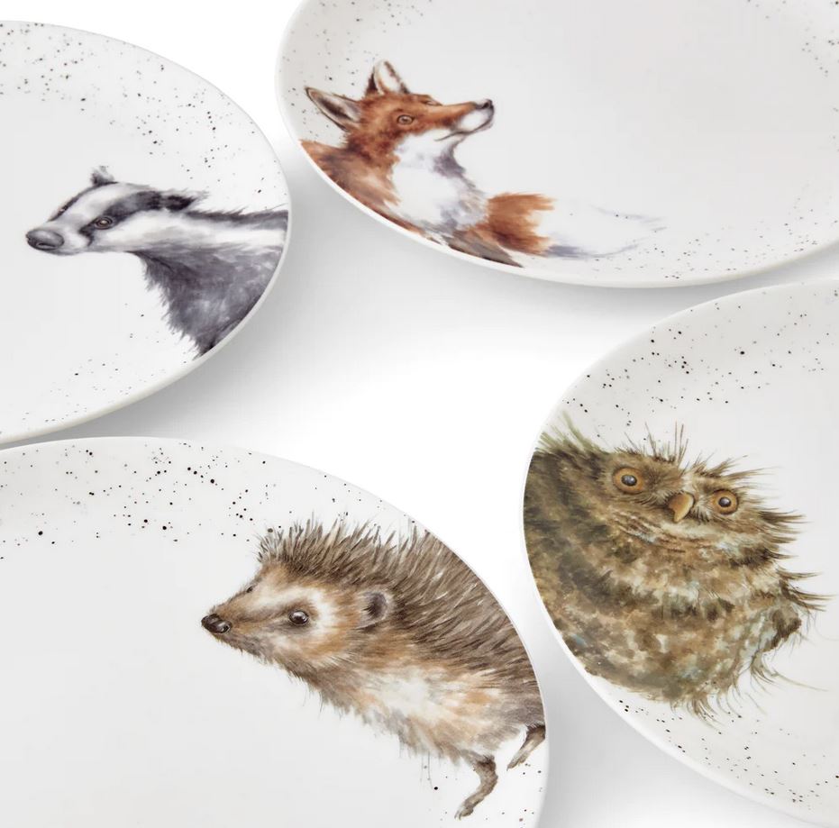 Wrendale praetaldrikute komplekt 4tk: Badger, Fox, Owl & Hedgehog, 26.7cm